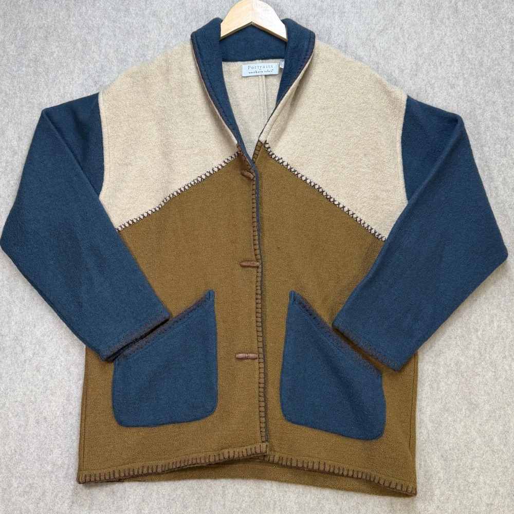 Vtg Portraits Northern Isles Women S Brown Blue Boho Cabin Wool Toggle Jacket